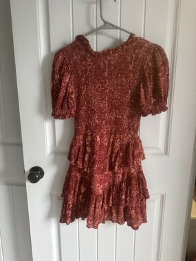 Trendy boutique Rust Red Paisley Mini Dress